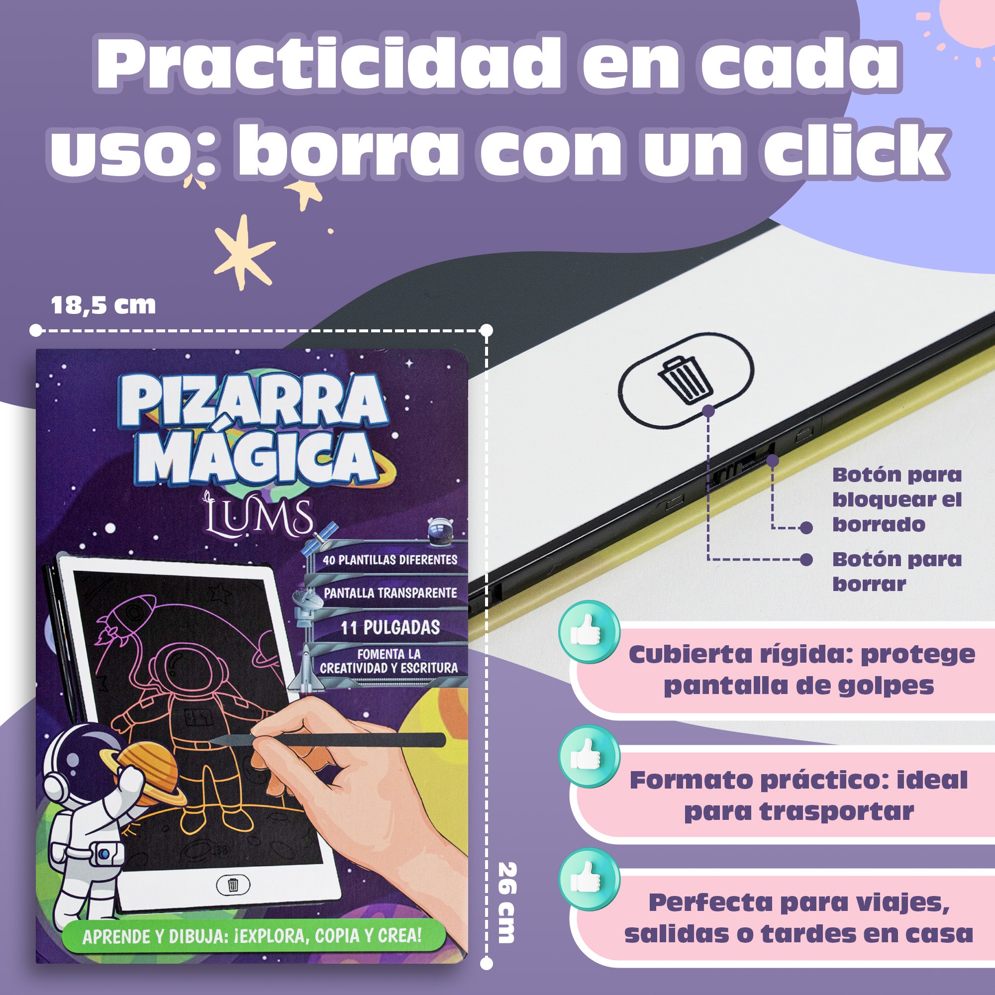 Pizarra Magica Infantil 11 Pulgadas 40 Tarjetas Incluídas