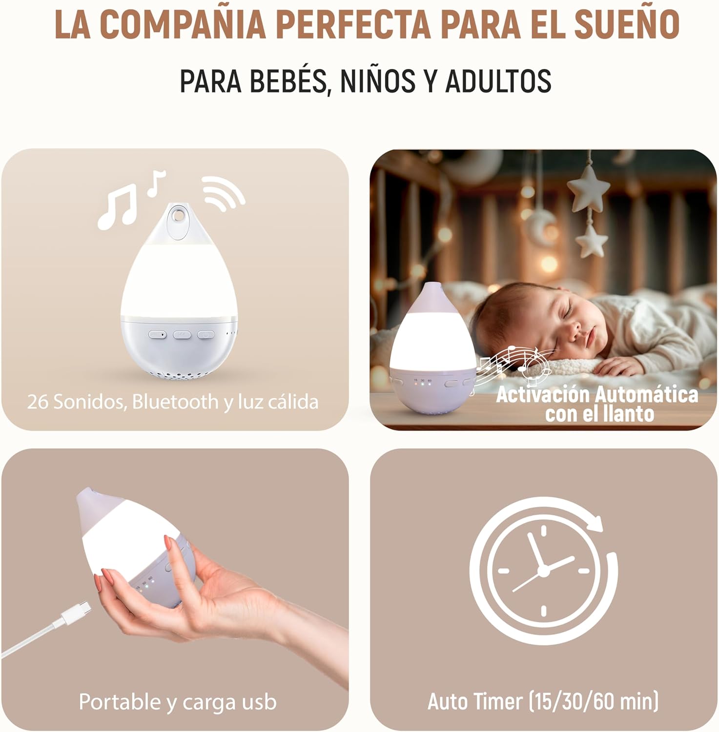 Máquina de ruido blanco portatil para bebé