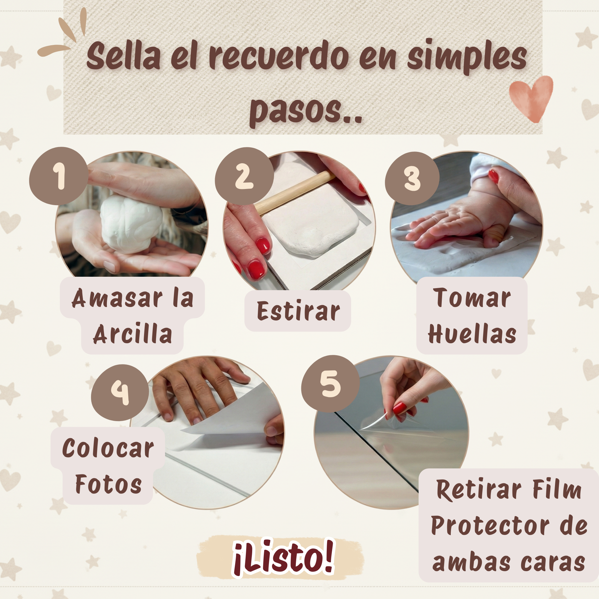 Marco Huellas Bebé Recién Nacido con Arcilla Flexible